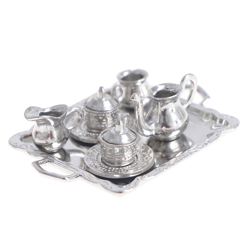 Coffee Tea Gift Set - Miniature Silver Metal Tea and Coffee