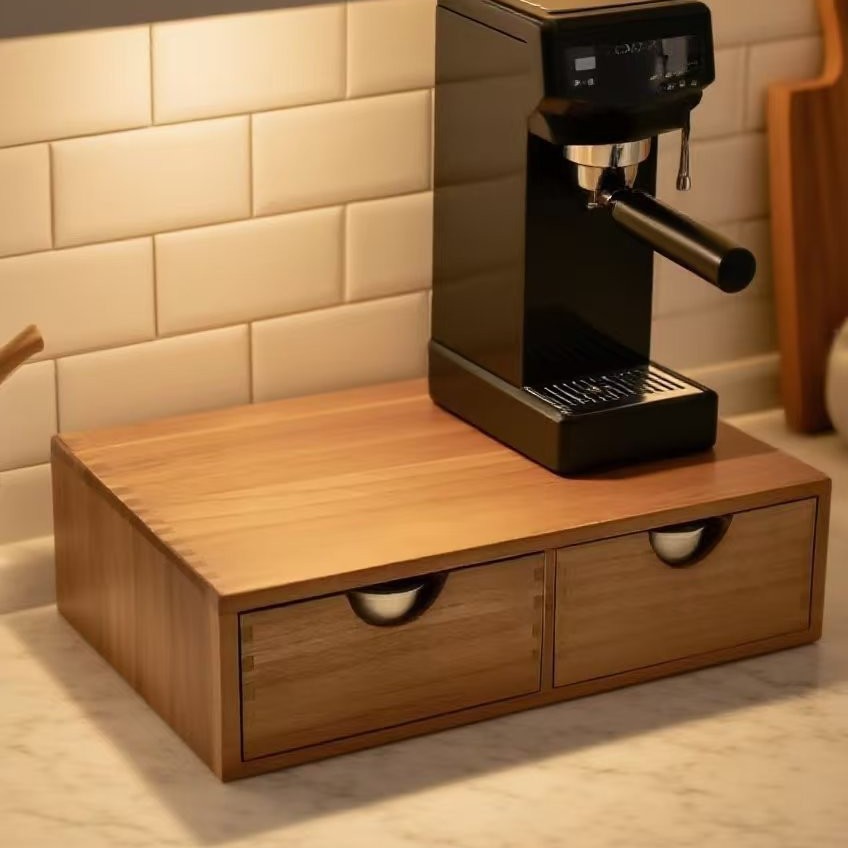 Coffee Tea Drawer Organizer - Base minimaliste en bois massif pour