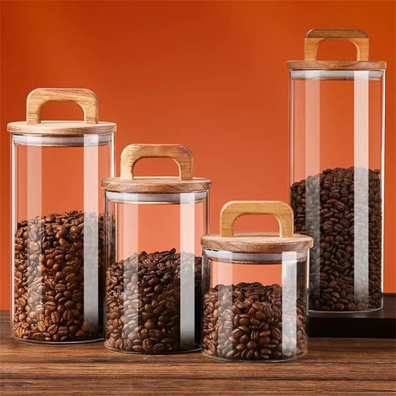 Canister Coffee Sugar Tea - Pot en verre transparent avec couvercle