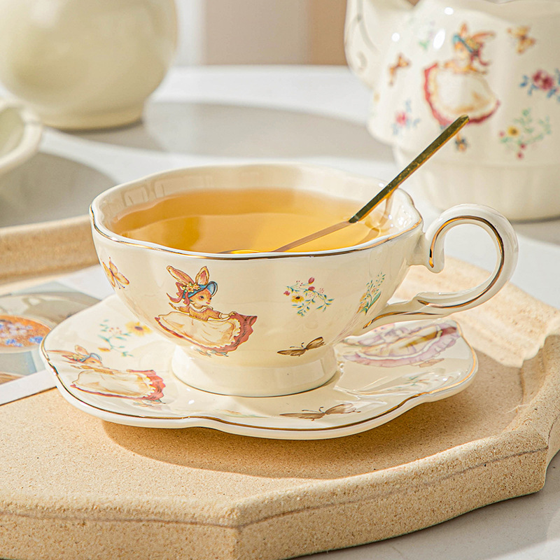 Coffee Tea Gift Set - Tasse à café et assiette rétro