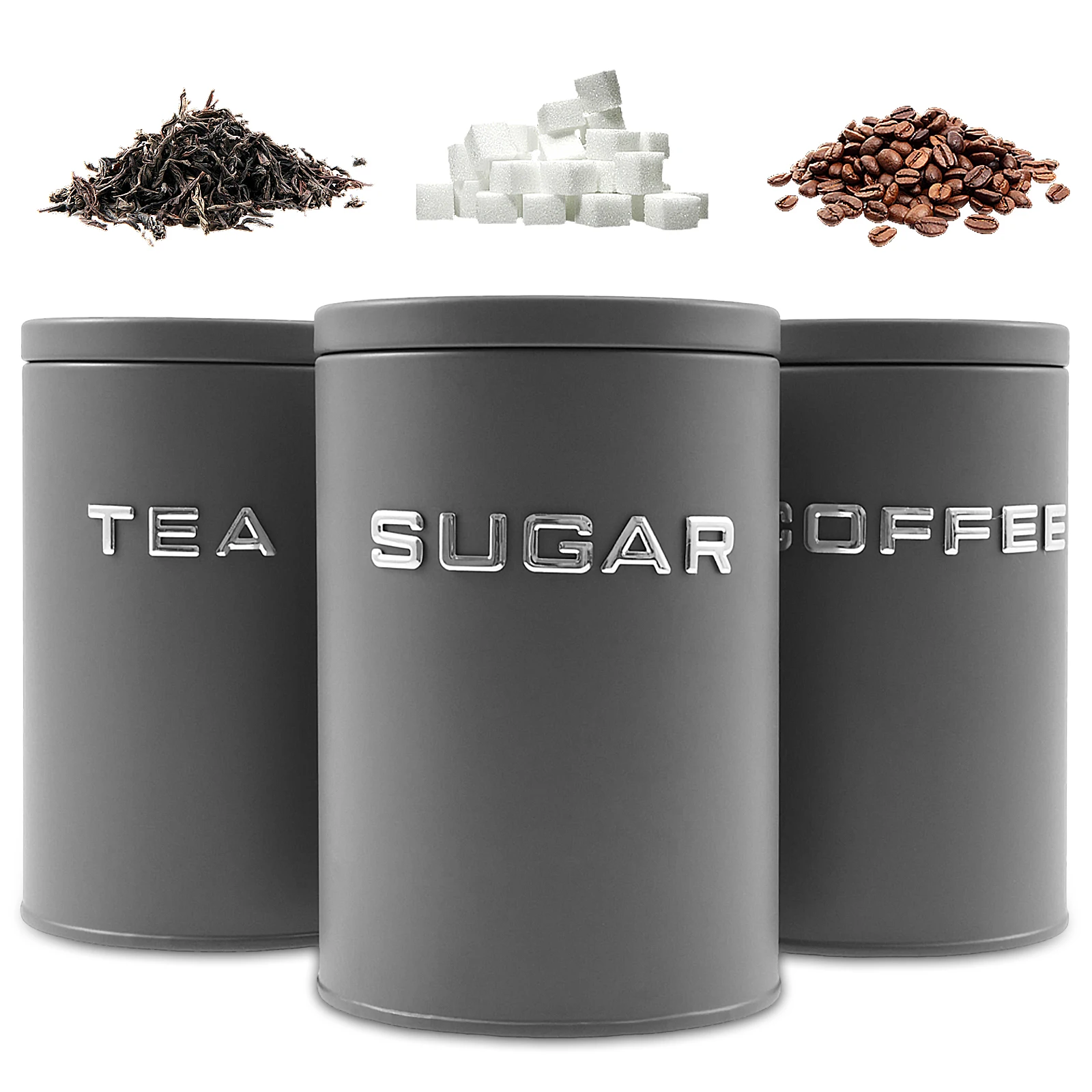 Canister Coffee Sugar Tea - Pot rond en métal pour thé,