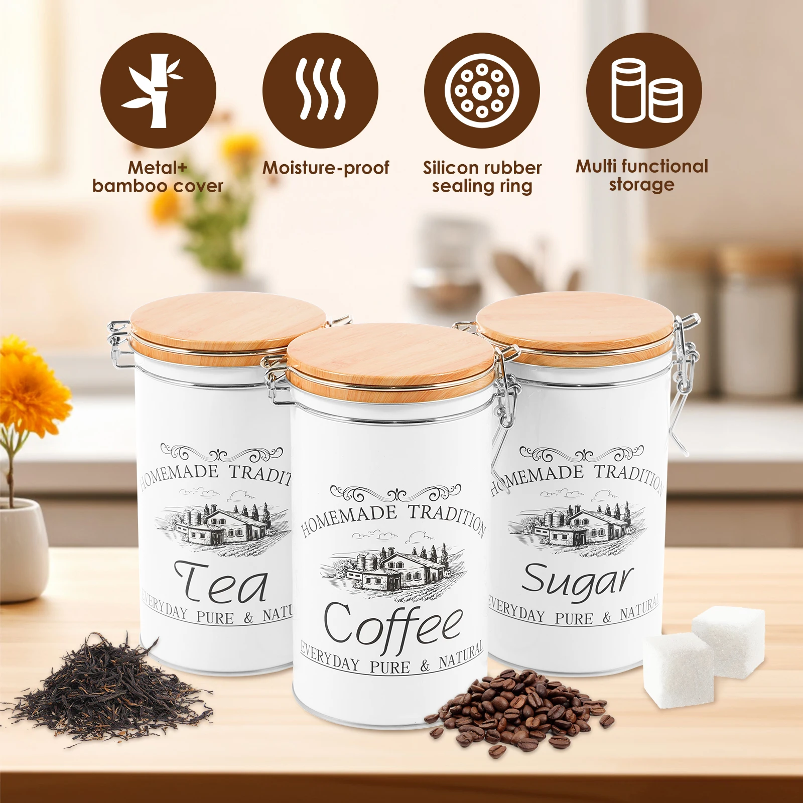 3 pièces/ensemble thé café suc - Canister Coffee Sugar Tea avis et prix