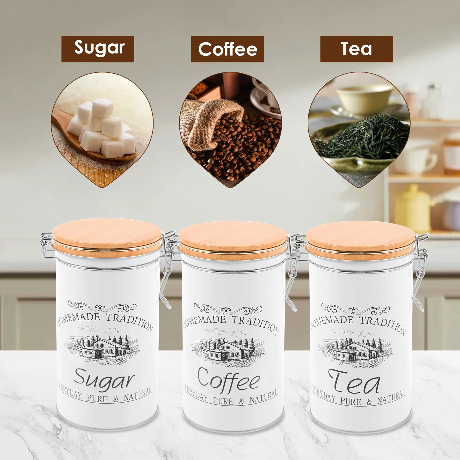 Lot de 3 boîtes à thé, café et - Canister Coffee Sugar Tea avis et prix
